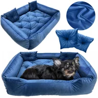 Legowiska dla psów - Legowisko Dla Psa Kanapa Posłanie Welurowe 70X60 Cm Pikowane Prestiżowe Niebieskie - miniaturka - grafika 1