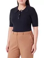 Swetry damskie - s.Oliver Damski sweter z kołnierzykiem polo z krótkim rękawem, granatowy, 40 - miniaturka - grafika 1