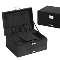 Pudełka i szkatułki - Kuferek Szkatułka Na Biżuterię Elegancki Organizer Prezent Czarny F38 - miniaturka - grafika 1