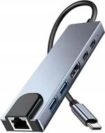 Kable komputerowe i do monitorów - HUB USB-C 6w1 HDMI 4K RJ45 LAN 2xUSB 3.0 PD 100W MacBook M1 M2 Thunderbolt - miniaturka - grafika 1