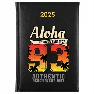 KALENDARZ 2025 Rok Planer Książkowy CZARNY Terminarz Aloha Hawajskie Wzory - Kalendarze - miniaturka - grafika 1