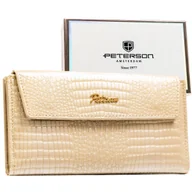 Portfele - Portfel damski beżowy PETERSON duży elegancki na zatrzask i suwak rozbudowany na karty slim modny - miniaturka - grafika 1