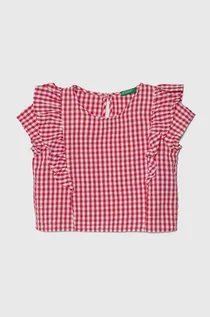 Bluzki dla dziewczynek - United Colors of Benetton bluzka bawełniana dziecięca kolor czerwony w kratę - grafika 1