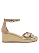 Sandały damskie - Tommy Hilfiger Sandały Flag Metallic Mid Wedge Espad FW0FW08810 Beżowy - miniaturka - grafika 1