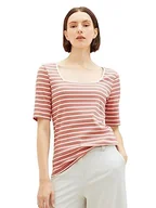 Koszulki i topy damskie - TOM TAILOR Damska koszulka z prążkowaną strukturą i paskami, 32395-Rose Offwhite Stripe, S - miniaturka - grafika 1
