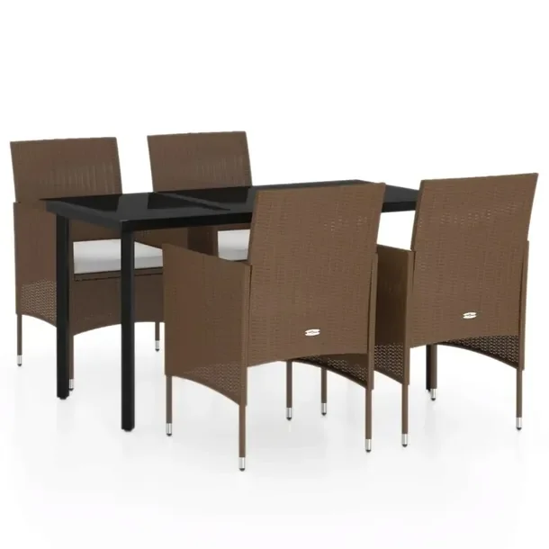 Zestaw Mebli Ogrodowych Rattan PE Brązowo-Czarny, Stół 140x70x74 cm, Krz