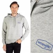 Bluzy męskie - Wrangler HOODIE Mid Grey Mele SZARA BLUZA Z KAPTUREM KANGURKA MAŁE LOGO L - miniaturka - grafika 1