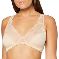 Biustonosze - FM London Damski biustonosz z miękkimi miseczkami z mikrofibry, fiszbiny, bez wyściółki, koronkowy, CIELISTY, 75D - miniaturka - grafika 1