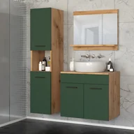 Szafki łazienkowe - Meble Łazienkowe 90cm Zestaw Słupek Szafka Lustro Umywalka Wotan Zieleń - miniaturka - grafika 1