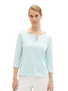Koszulki i topy damskie - T-shirt damski TOM TAILOR z rękawami 3/4 i wzorem, 32468-turkusowy kwiatowy wzór, XL - grafika 1