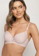 Biustonosze - Różowy Gładki Biustonosz Zdobiony Koronką i Marszczeniem Idameria - miniaturka - grafika 1