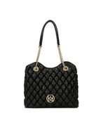 Torebki damskie - Czarna torebka w pikowany wzór z łańcuchami na ramię - miniaturka - grafika 1