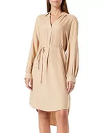 Sukienki - TOM TAILOR Damski Sukienka bluzkowa z paskiem do wiązania 1032520, 30263 - Soft Light Camel Melange, 38 - miniaturka - grafika 1