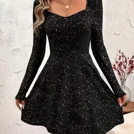 Sukienki - TEMU Damska wiosenno-jesienna dopasowana sukienka z cekinami, elegancka suknia wieczorowa z długim rękawem - miniaturka - grafika 1