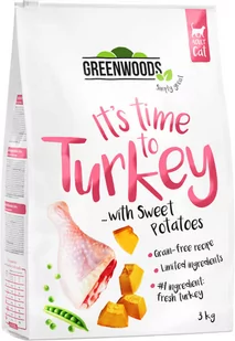 Greenwoods Indyk ze słodkimi ziemniakami groszkiem i dynią 3 kg - Sucha karma dla kotów - miniaturka - grafika 1
