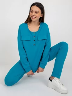 Komplety damskie - Komplet casualowy niebieski casual bluza i spodnie rękaw długi nogawka prosta długość długa guziki - grafika 1