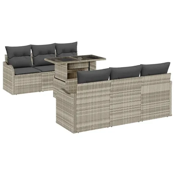 Zestaw Sof Ogrodowych Modułowych z Stołem, Jasnoszary Rattan, 5 Elementó