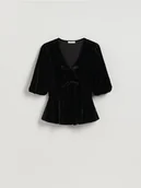 Bluzki damskie - Reserved - Welurowa bluzka - czarny - miniaturka - grafika 1