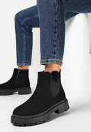 Botki damskie - Czarne Botki Sztyblety na Platformie z Elastyczną Wstawką Isilinda - miniaturka - grafika 1