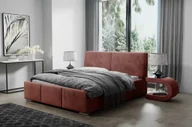 Łóżka - Łóżko tapicerowane AGMAT FIGO z wezgłowiem, 200 x 200 cm, łóżko podwójne z podstawą łóżka i stelażem z metalowych listew, tkanina welurowa: czerwony - miniaturka - grafika 1