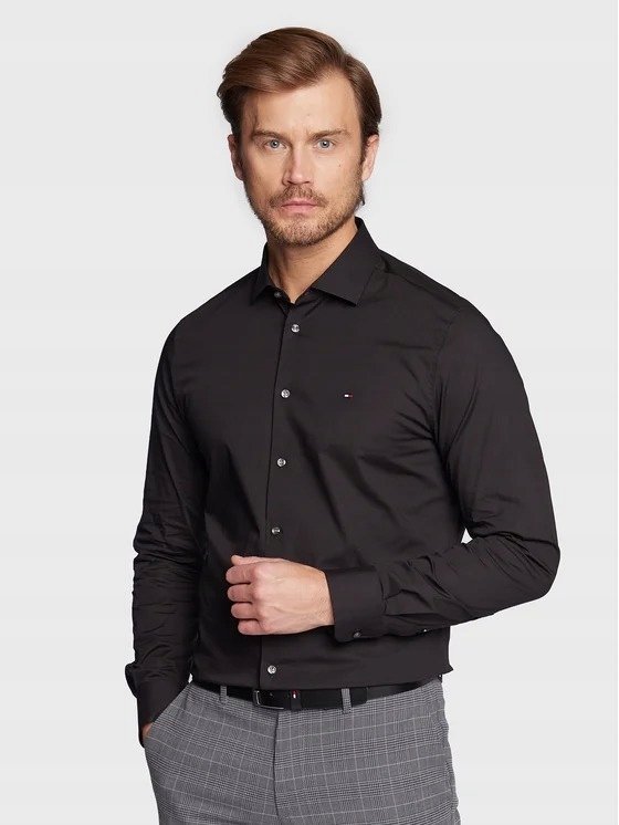 TOMMY HILFIGER CZARNA ELEGANCKA KOSZULA Z BAWEŁNY S 16EA