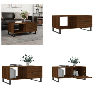 vidaXL Stolik kawowy brązowy dąb 90x50x40 cm materiał drewnopochodny - Stolik kawowy - Stoliki kawowe - Stolik boczny - Stolik sofowy - Ławy i stoliki kawowe - miniaturka - grafika 1