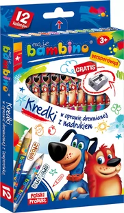 Kredki BAMBINO w oprawie drewnianej, 12 kolorów z nadrukiem + temperówka - Kredki, ołówki, pastele i pisaki - miniaturka - grafika 1