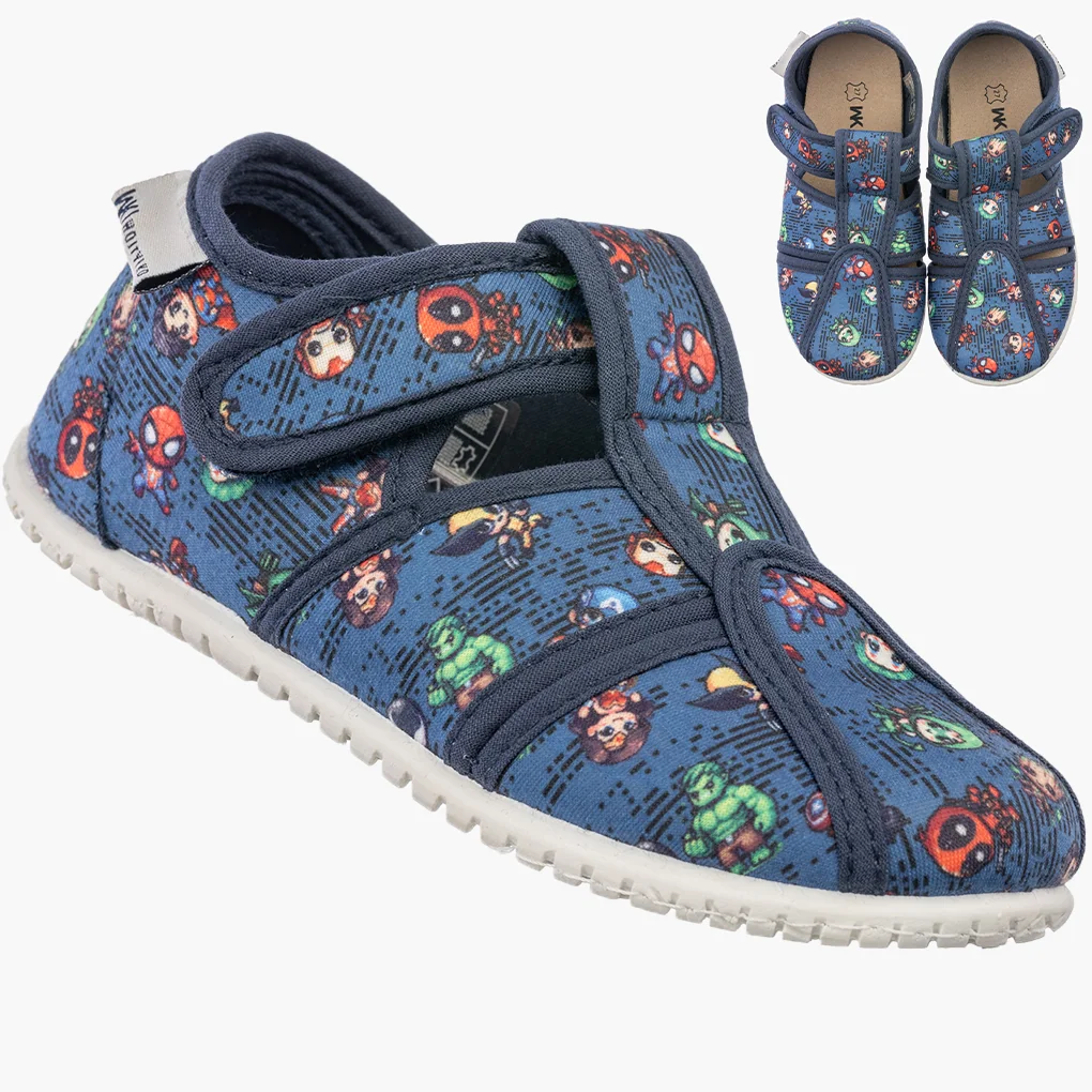 Kapcie Dziecięce Na Rzepy Barefoot Buty Lekkie Skórzana Wkładka Wojtyłko Granatowe 26