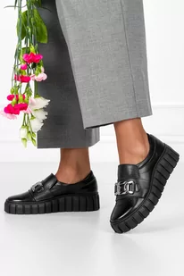 Czarne półbuty skórzane damskie sneakersy na platformie z łańcuchem PRODUKT POLSKI Casu 487-39 - Półbuty damskie - miniaturka - grafika 1