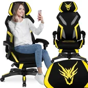 Fotele gamingowe - Fotel Obrotowy Gamingowy z Podnóżkiem Młodzieżowy Czarny Żółty Maximo - miniaturka - grafika 1