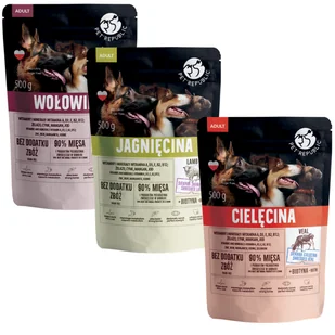 PetRepublic karma dla psa z drobno siekaną jagnięciną/wołowiną/cielęciną w sosie 3x500g - Mokra karma dla psów - miniaturka - grafika 1
