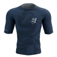 Koszulki sportowe męskie - COMPRESSPORT Triathlonowa koszulka kompresyjna TRI POSTURAL AERO SS TOP indigo print - miniaturka - grafika 1