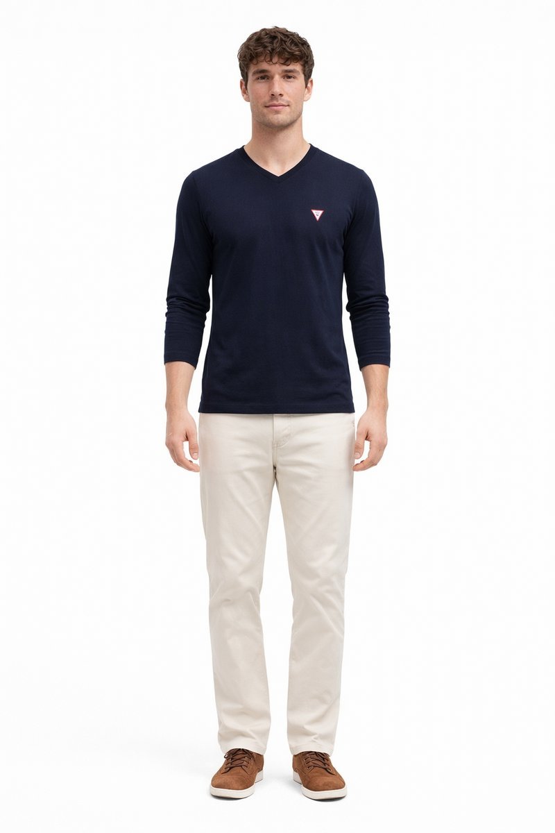 GUESS GRANATOWA KOSZULKA Z DŁUGIM RĘKAWEM Z DEKOLTEM V L I3A