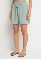 Spodenki damskie - Jasnozielone Bawełniane Szorty z Wysokim Stanem i Wiązaniem Zenmio - miniaturka - grafika 1