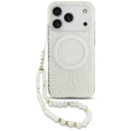 Etui Guess IML Flowers Electro Pearl Strap MagSafe do iPhone 17 Pro biały