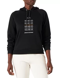 Armani Exchange Bluza damska z kapturem, z długim rękawem, z logo na przodzie, czarna, bardzo mała - Bluzy damskie - miniaturka - grafika 1