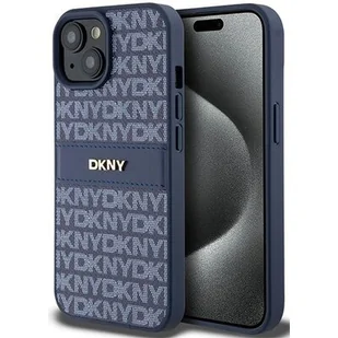 Oryginalne Etui IPHONE 13 / 14 / 15 DKNY Hardcase Leather Mono Stripe & Metal Logo (DKHCP15SPRTHSLB) niebieskie - Etui i futerały do telefonów - miniaturka - grafika 1