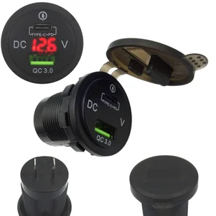 ŁADOWARKA MOTAŻOWA SAMOCHODOWA 12V-24V USB QC3.0 USB-C WOLTOMIERZ RED - Ładowarki samochodowe - miniaturka - grafika 1