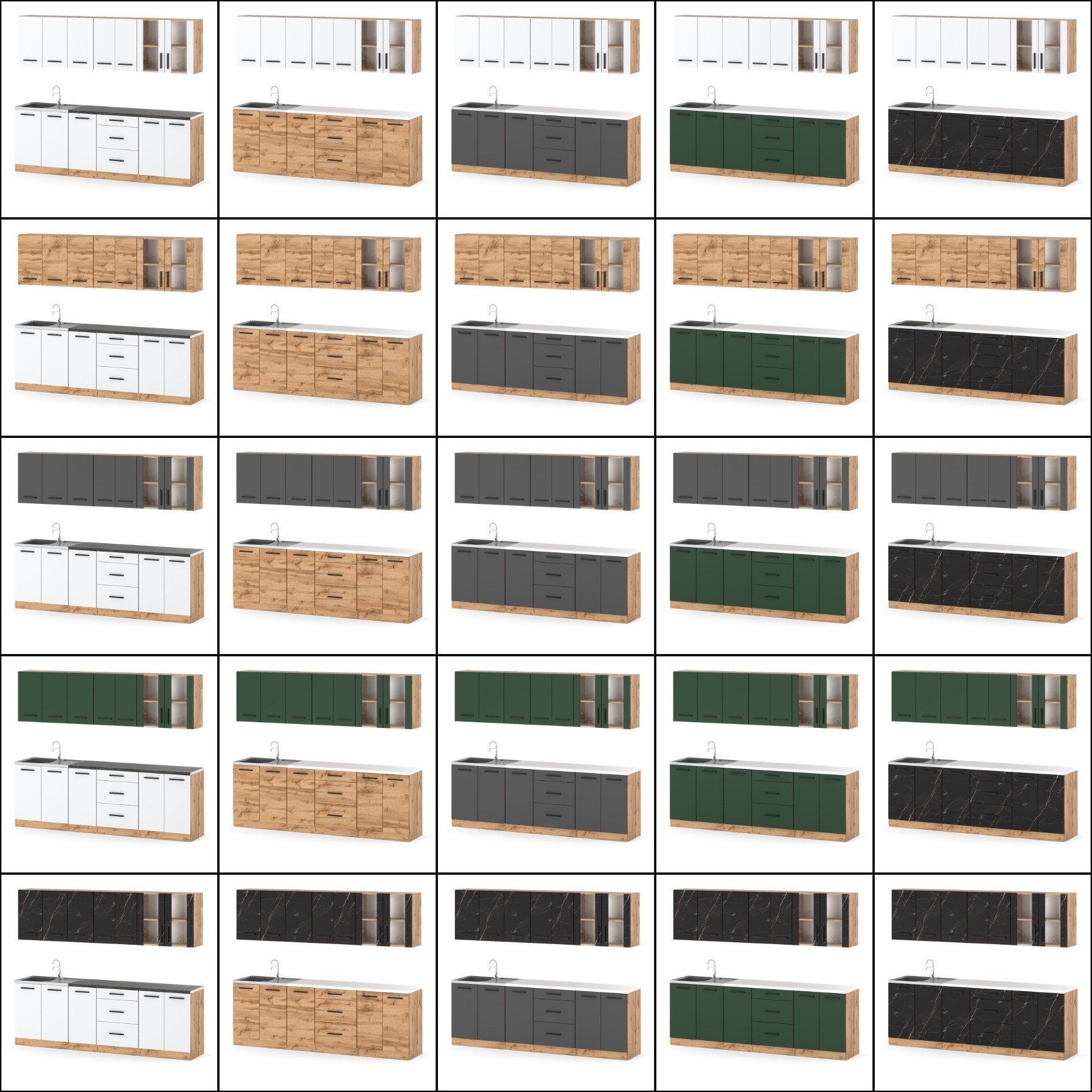 Kuchnia Nowoczesna Z Blatem Słupek 2.6m Wotan Butelkowa Zieleń Szary Mat