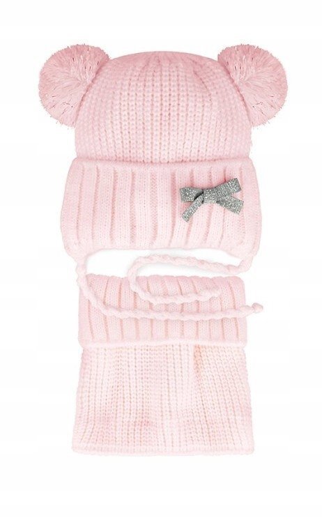 Komplet AJS 48-325 Czapka + golf RÓŻ 44-48cm