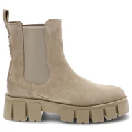 Botki damskie - Beżowe Botki Carinii Wygodne Skórzane Buty - miniaturka - grafika 1