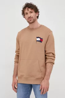 Bluzy męskie - Tommy Hilfiger bluza bawełniana męska kolor brązowy z aplikacją - grafika 1