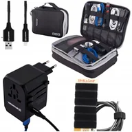 Akcesoria podróżnicze - Zestaw 4W1 Dla Podróżnika  Kabel Lightening+ Adapter Ładowarka Zasilacz+ Organizer Torba+ Rzepy - miniaturka - grafika 1