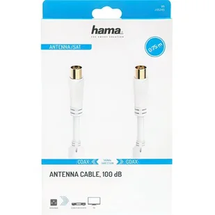 Hama Kabel antenowy 100dB wtyk antenowy gniazdo antenowe 0,75m pozłacany > PIĄTY PRODUKT 99% - Kable - miniaturka - grafika 1