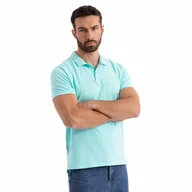 Koszulki męskie - Polo koszulka z bawełnianej dzianiny pique błękitna OM-POSS-0103 V2 r. L - miniaturka - grafika 1