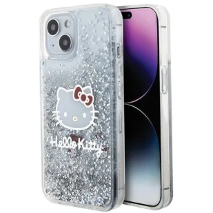 Etui Hello Kitty Liquid Glitter Charms Kitty Head na iPhone 14 - srebrne - Etui i futerały do telefonów - miniaturka - grafika 1