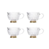 Filiżanki - Zestaw 4x Filiżanka BARREL szklana wzorzysta ze złota nóżką 0,36 l HOMLA - miniaturka - grafika 1