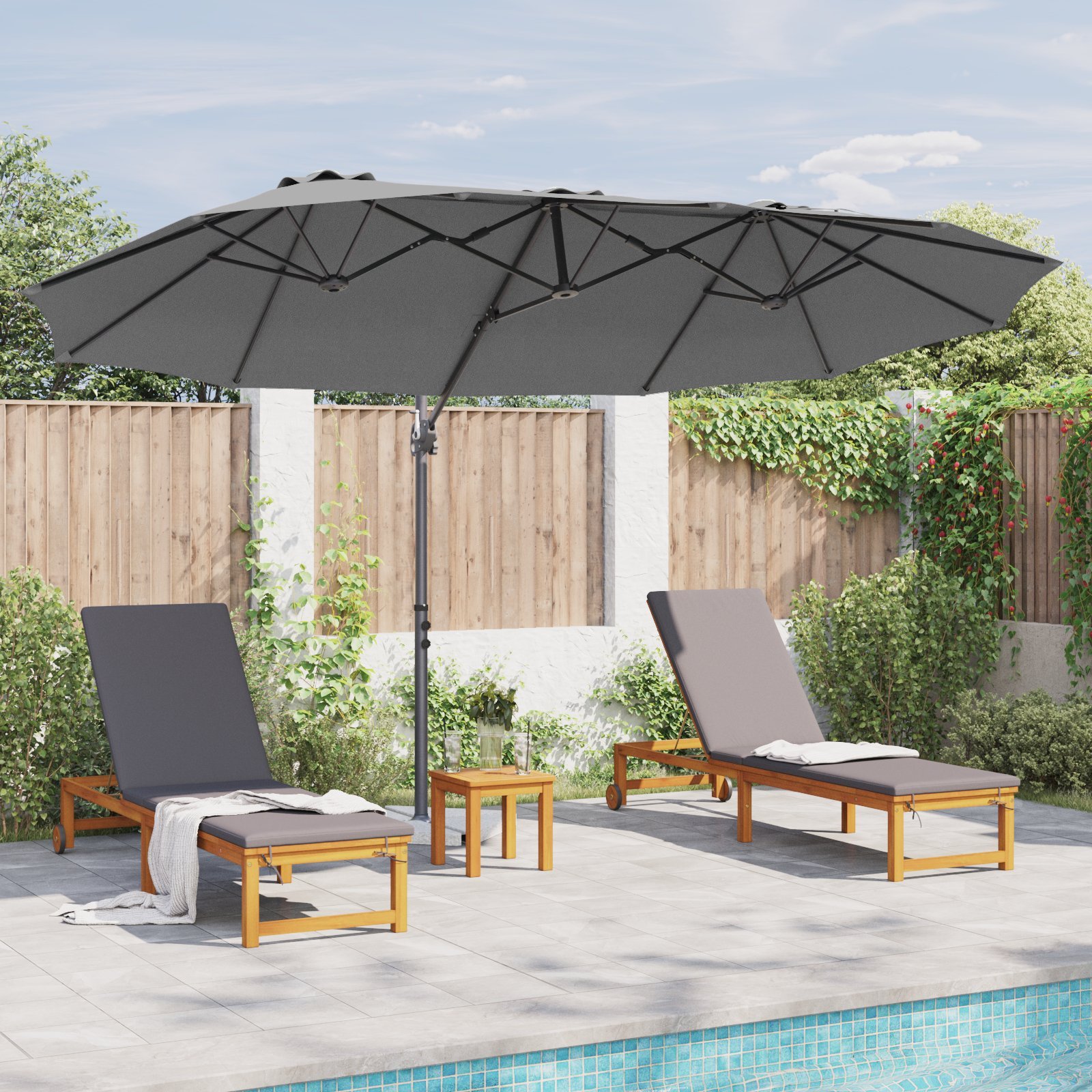 vidaXL Parasol ogrodowy z bocznym słupem Antracyt 372 x 198 x 253 cm