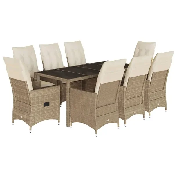 Zestaw mebli ogrodowych beżowy z rattanem PE, stół 190x90x75 cm, fotel 5