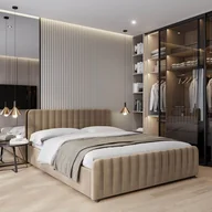 Łóżka - Łóżko tapicerowane z pojemnikiem SFG0160 140x200 Welur Jasny brąz #10 - miniaturka - grafika 1